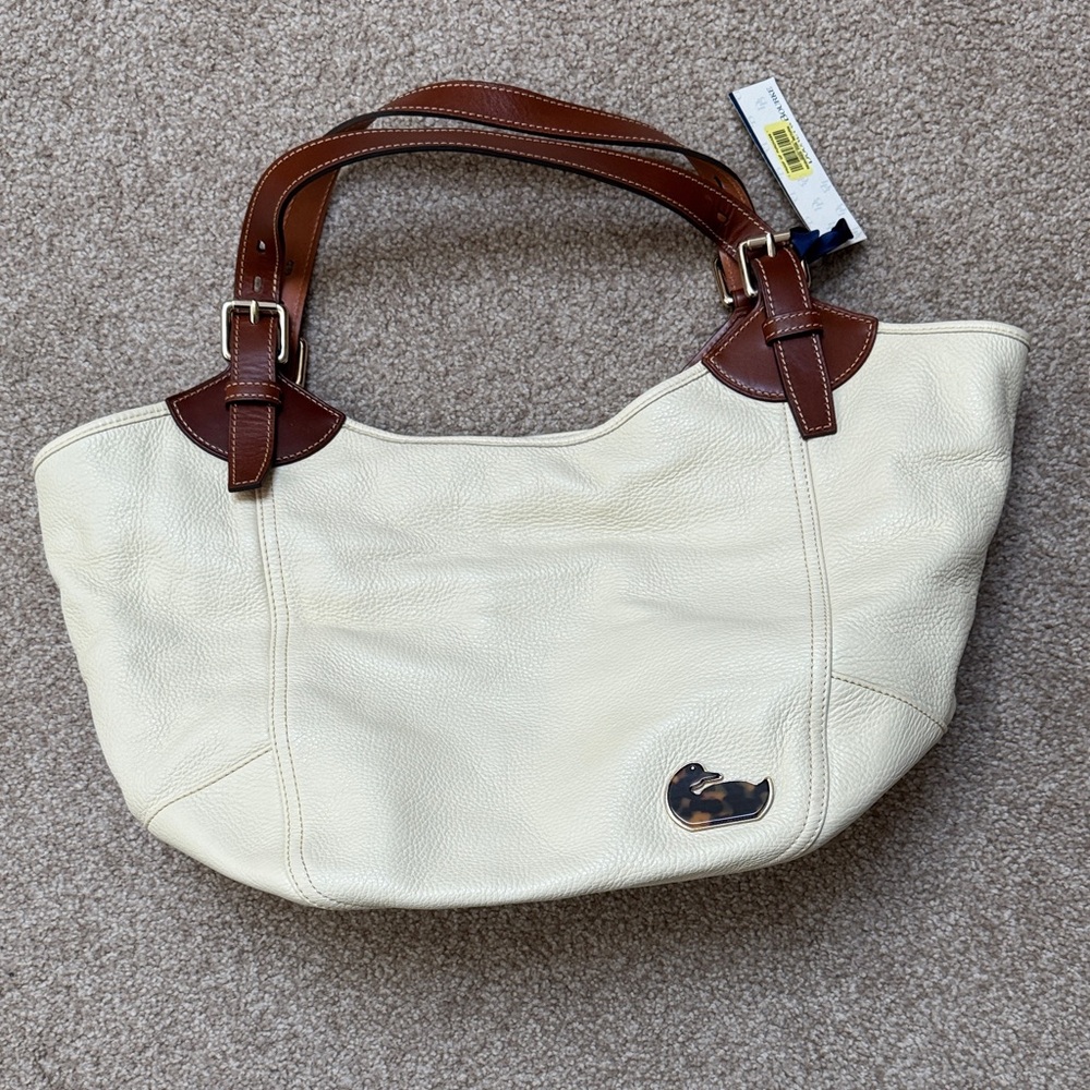 Dooney & Bourke Cream Leather Valerie Shoulder Bag with Brown Trim NWT